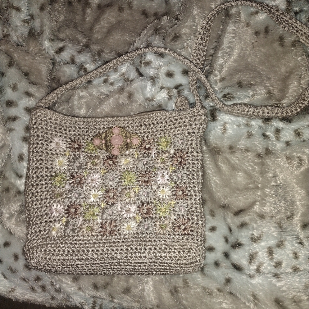 Tan with pastal flowersCrochet Shoulder Bag by Liz Claiborne